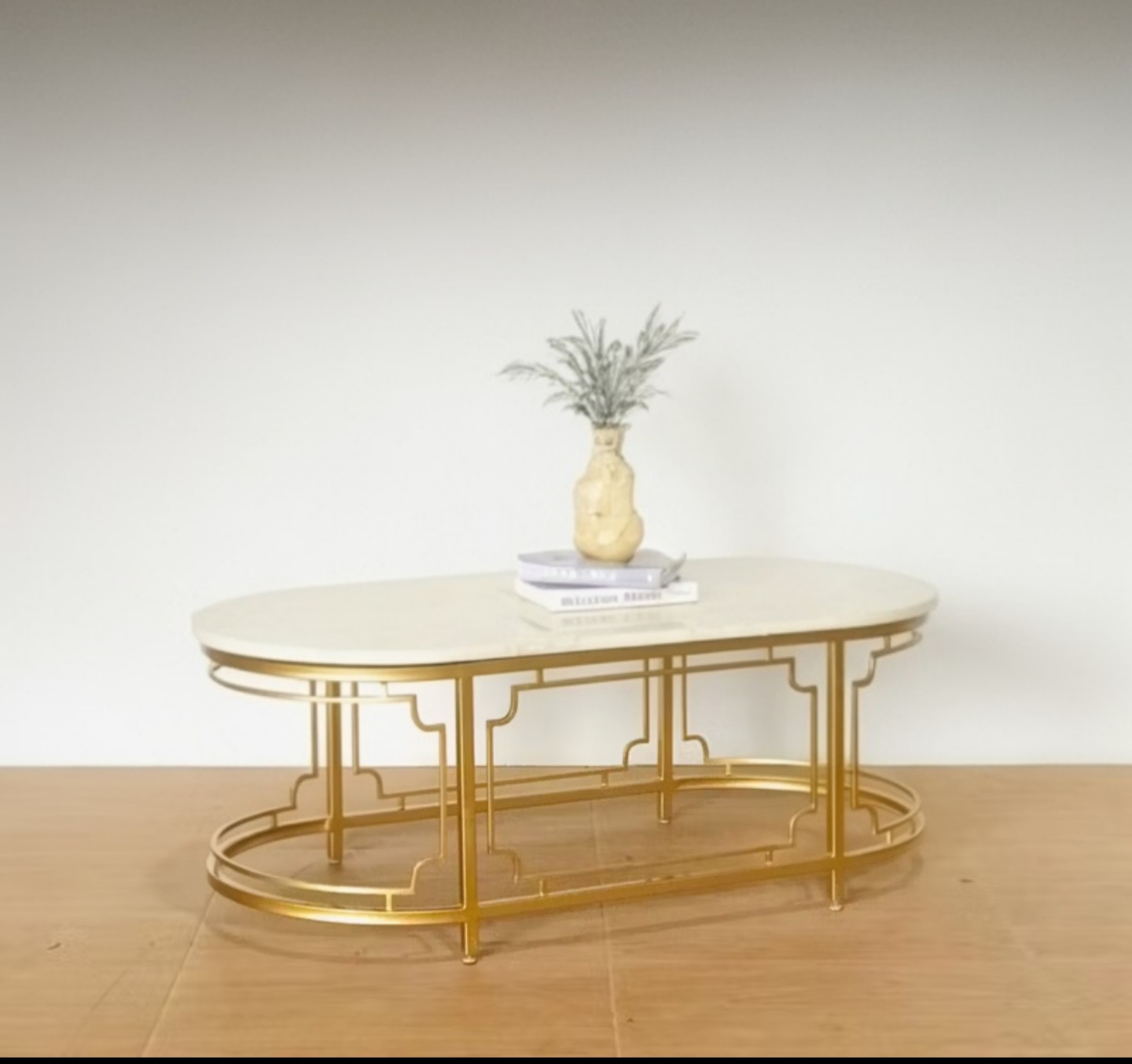 MEJA TAMU CLASIC OVAL MARMER CREAM 120X60