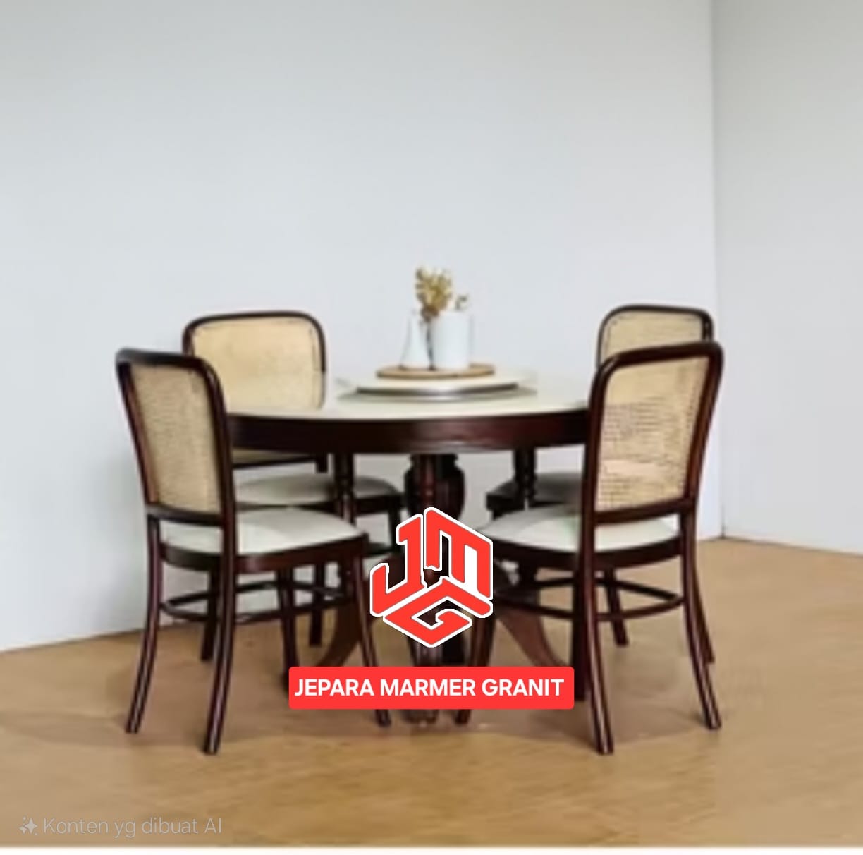 Set Meja Makan Marmer White Carara D120 + 4 kursi