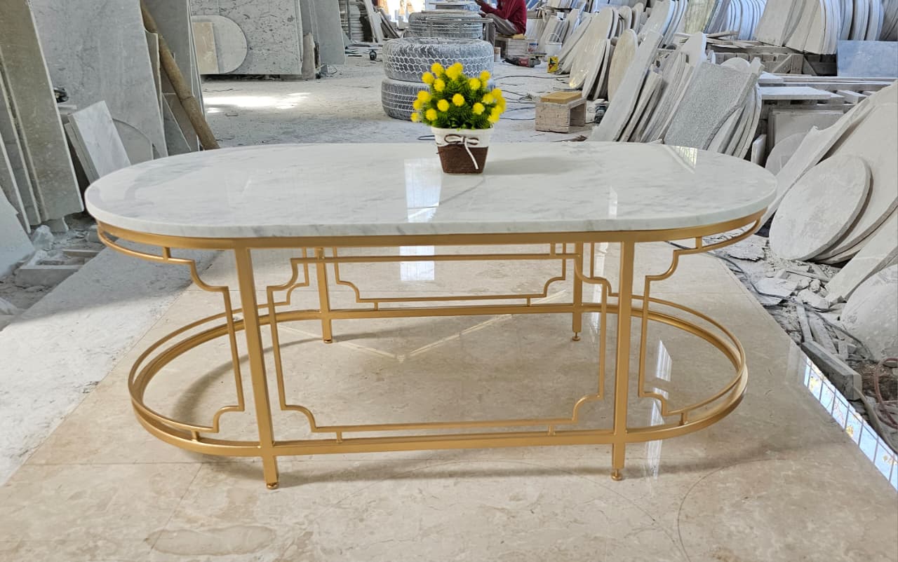 Meja Tamu Klasik Oval 120x60 Marmer White Carara