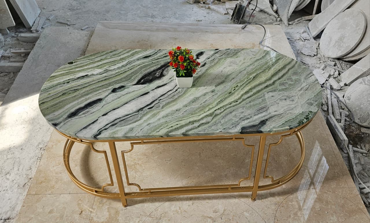 Meja Tamu Klasik Oval 120x60 Marmer hijau jade green