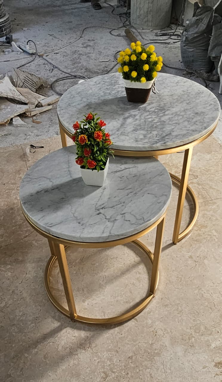 Meja Tamu Nasting Marmer putih carara