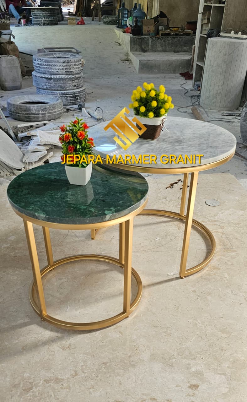 Meja Tamu Nasting Marmer putih dan hijau